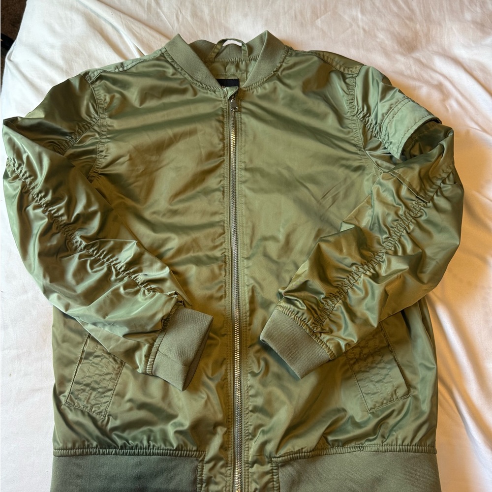 Art class Green Bomber Jacket Ribbed Collar Insulated